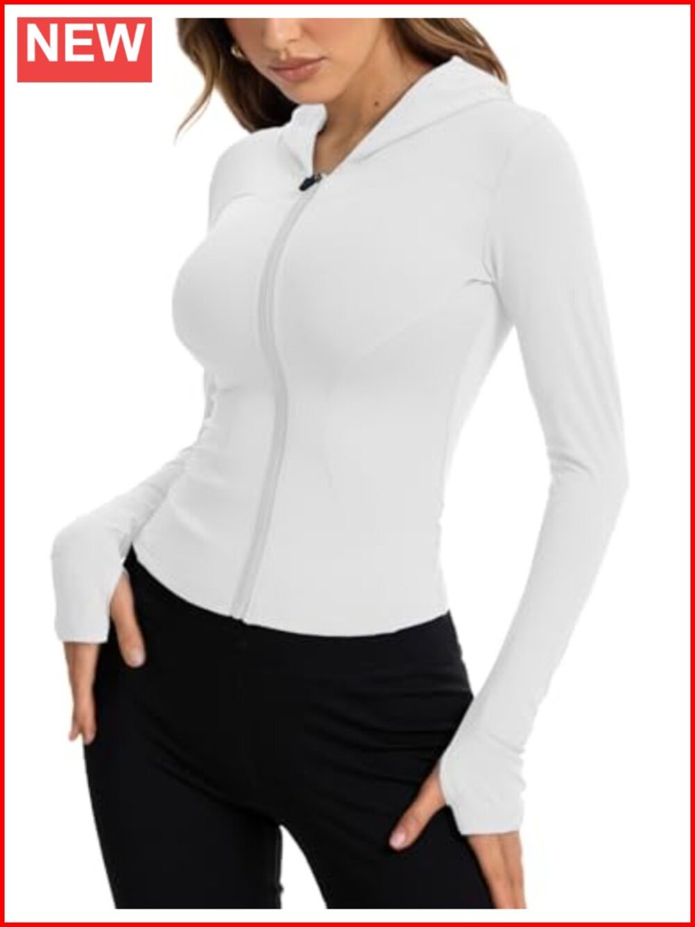 Women's Hooded Zip-Up Compression Jacket with Thumbholes Lightweight Yoga Gym